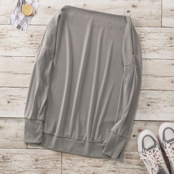 Khaki long sleeve zip shoulder top - Picture 6 of 11